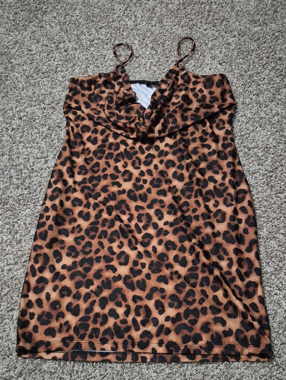 Leopard Print Cowl Neck Slip Dress - Brown & Black